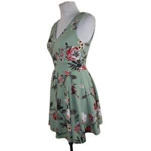 Haute Monde Fit & Flare Dress Green Floral Print Textured Sleeveless Size Large